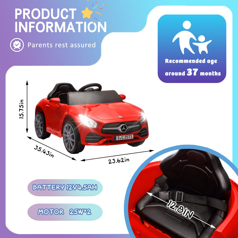 12V Kids Electric Car Ride on Toy w/Remote Control, Power Wheels for Girls Boys, Red