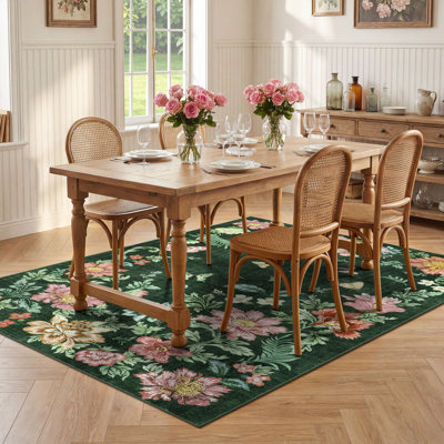 Tapis floral résistant aux taches, tapis antidérapant et à poils courts, tapis lavable pour le salon, la chambre à coucher et la salle à manger