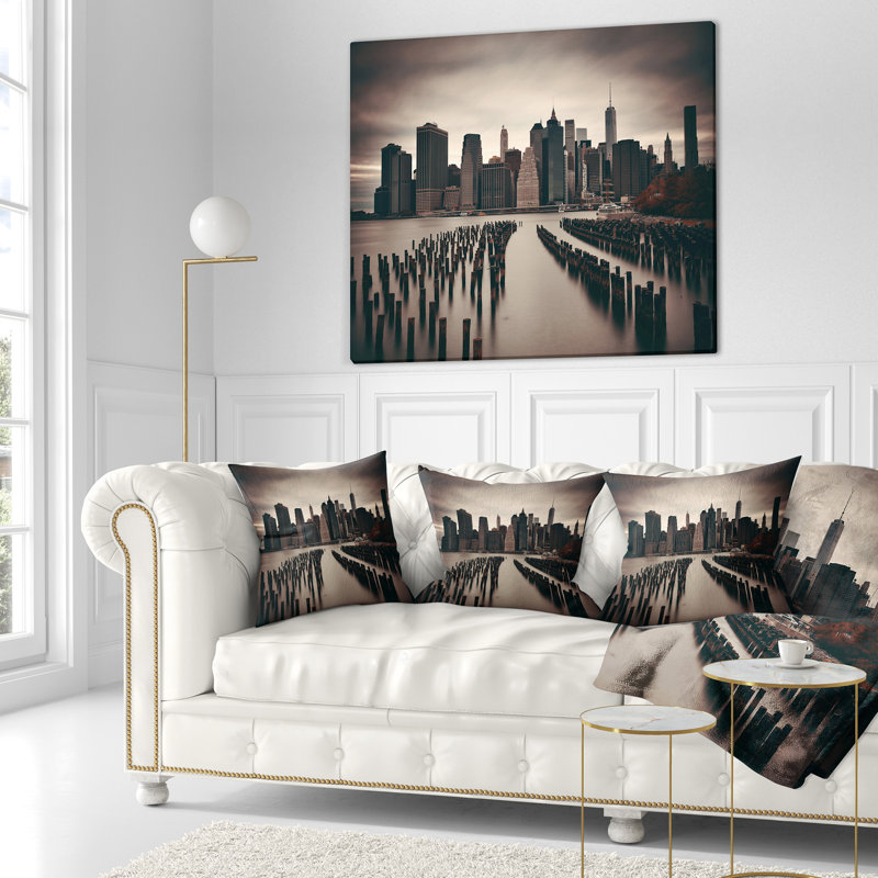 Coussin Cityscape Manhattan, 16 po x 1 po, Carré