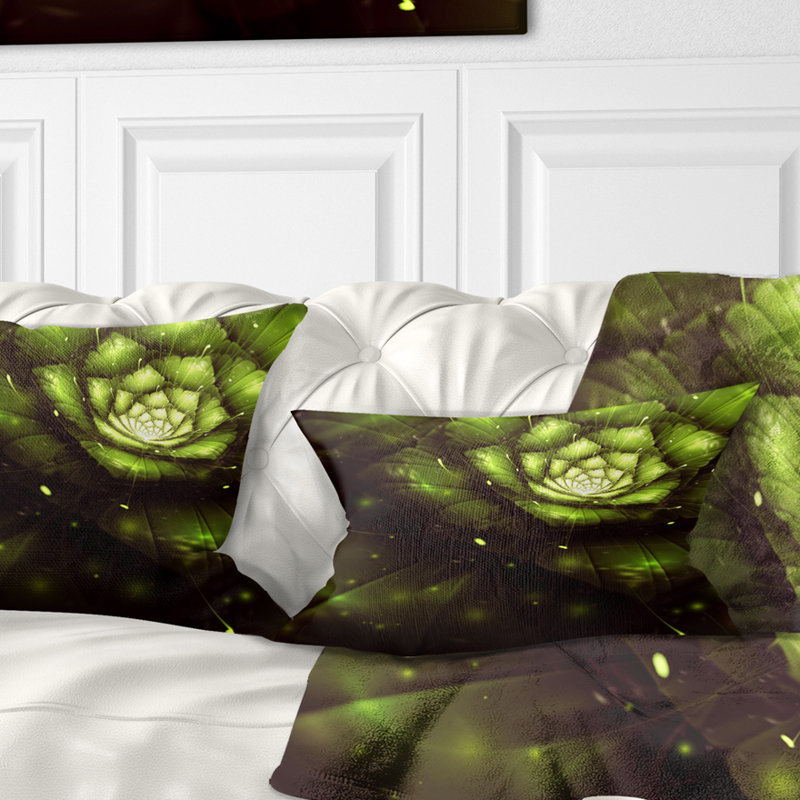 Coussin décoratif imprimé de fleurs vertes avec rayons de soleil