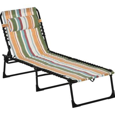 Yellow Yard Lounge Chair - Folding With 4 Adjustable , Breathable Mesh & Bungee Seat, Pillow Outdoor Relax Chaise Reclining Back, Pillow, For Beach