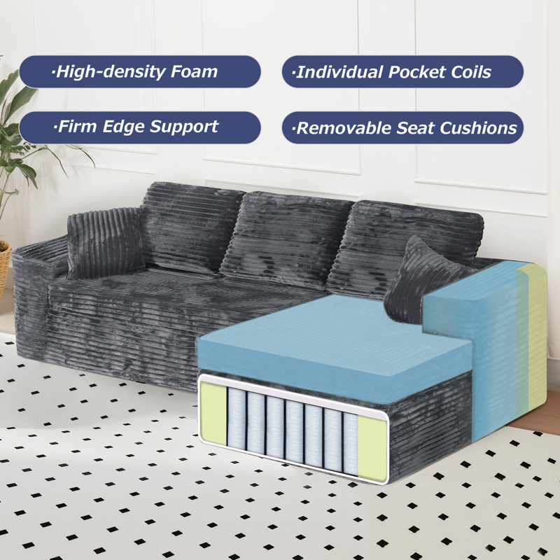 108'' Modular Cloud Sectional Sofa With Modern Style, 2 Pieces For Living Room Bedroom, No Assembly Required(Right Hand Facing, Gray)