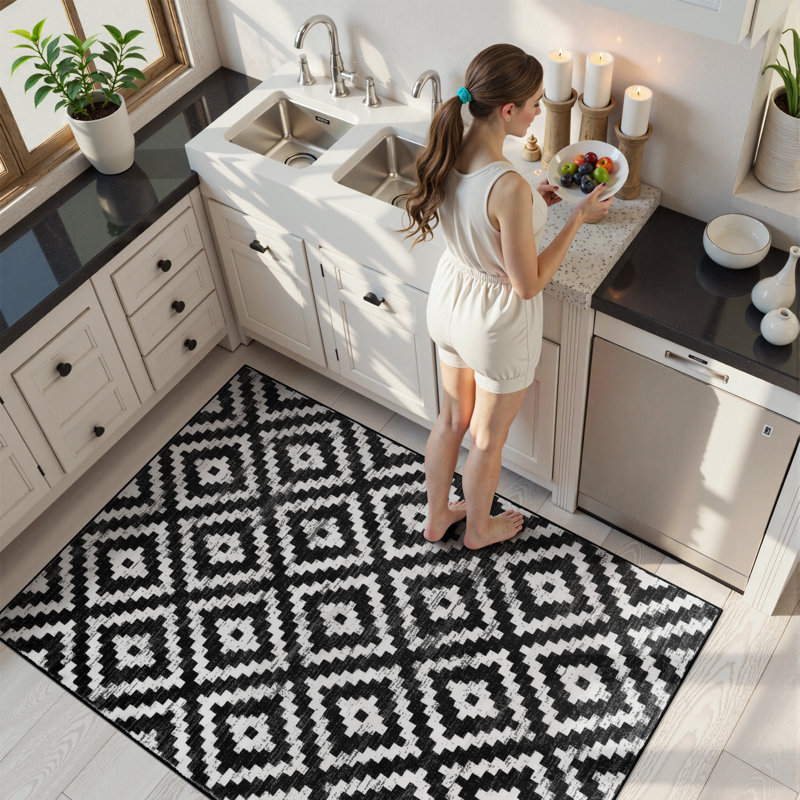 Tapis géométrique lavable à la machine Mallku, parfait pour le salon, la salle à manger ou la chambre à coucher
