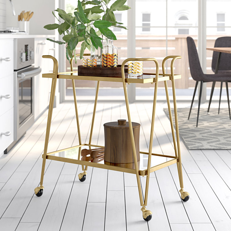 Sarish Metal Bar Cart, Rustic Gold