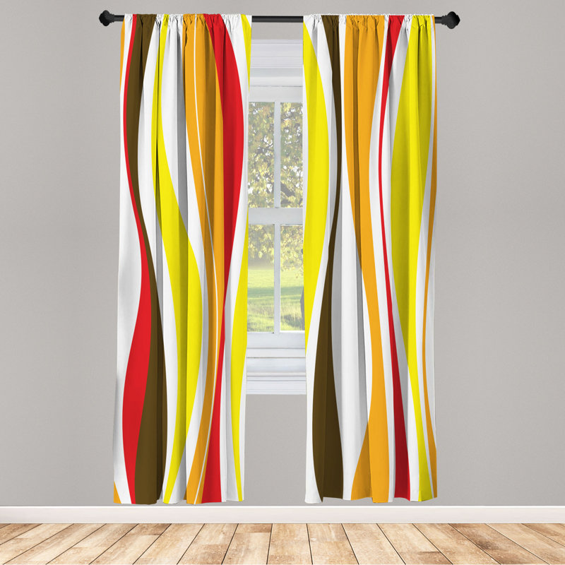 Microfiber Floral Semi-Sheer Rod Pocket Curtain Panels, 28" W x 63" L, White/Red/Brown/Yellow/Orange