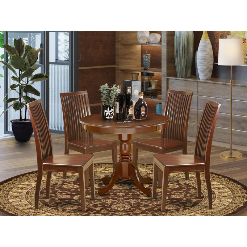 5 Piece Kitchen Table & Chairs Set Includes a Round Dining Room Table with Pedestal and 4 Dining Room Chairs, Mahogany