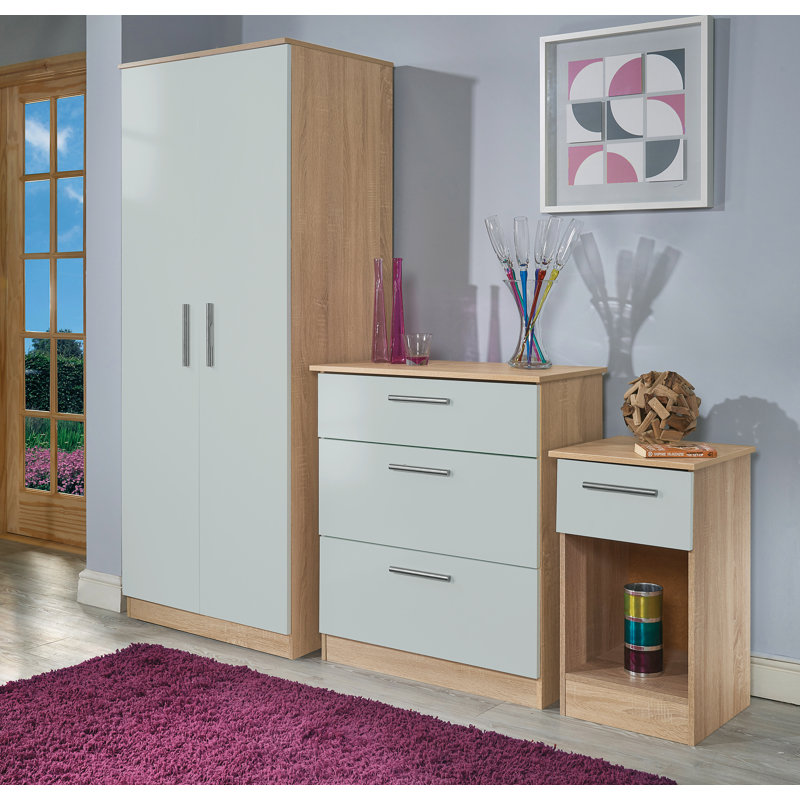 Fully Assembled Chesler 2 Drawer Bedside Table, Duck Egg