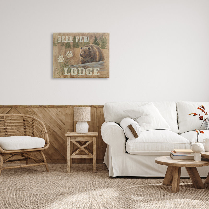 «Bear Paw Lodge Cabin Paw Shapes Floater», art mural par Pam Britton, H 24 po x l 30 po x P 1,5 po, Toile tendue