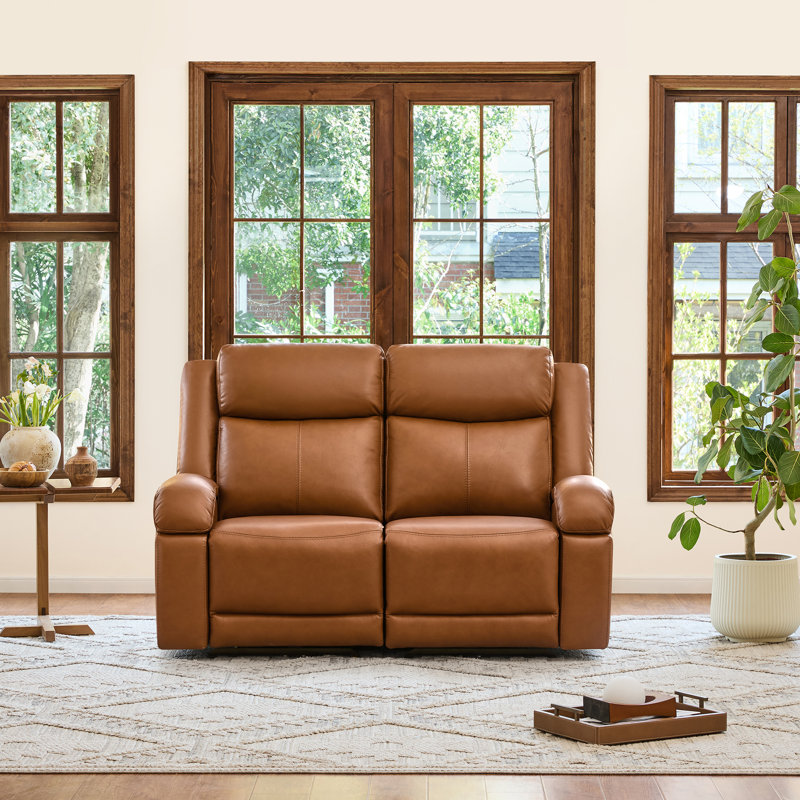 Canapé inclinable électrique en cuir véritable Zachery, Brun selle, 2