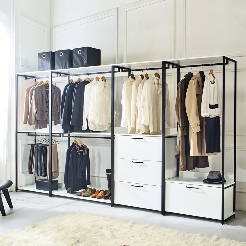 Metal And Wood Closet - Construction, Extra Storage Space Walk-In With One Drawer Frame Powder Coating, Deep Area, To Water & Heat, Stain Scratch Proof, E0 Board, 2X Thicker Edge Binding, Produced In