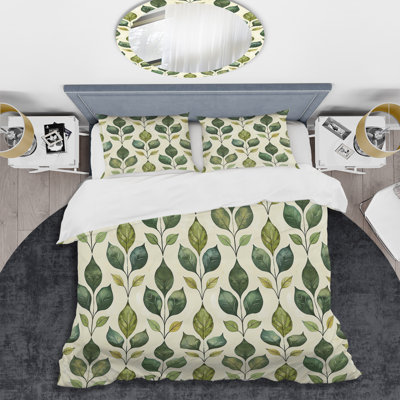 Ensemble de housse de couette moderne vert et beige à motif de treillis II