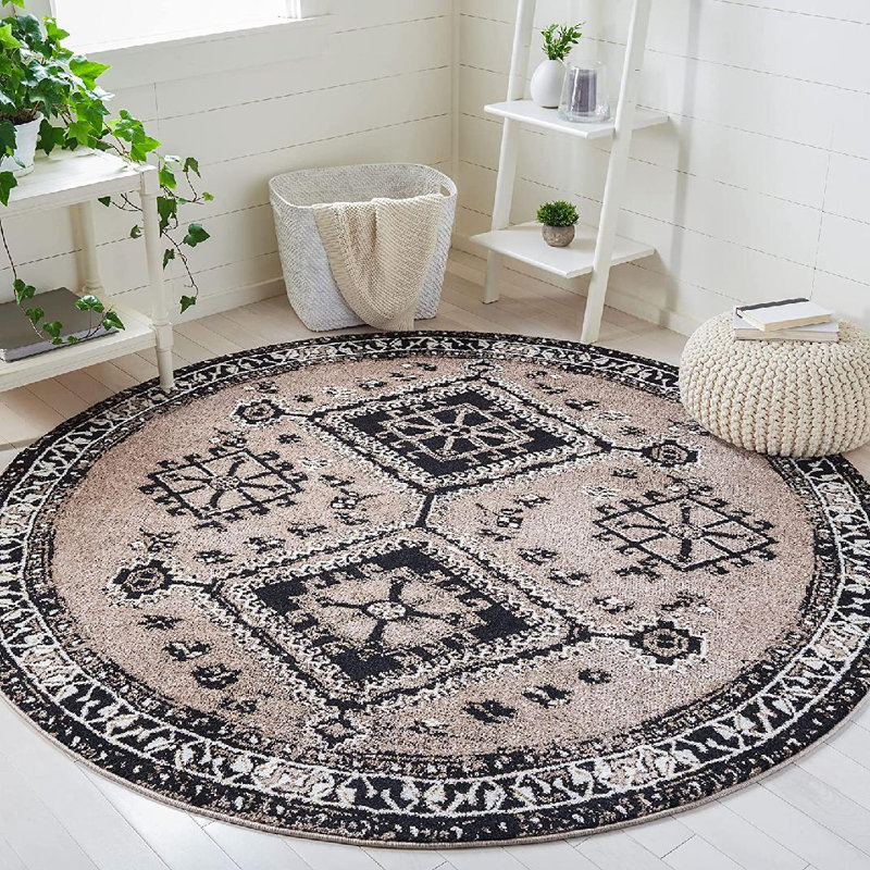 Tapis brun / noir Jaclyn Southwestern, Rond 6 pi 7 po