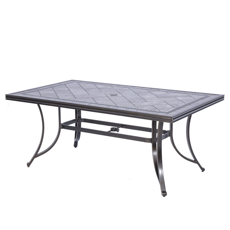 66.2'' W Rectangular Cast Aluminum Outdoor Dining Table with Ceramic Top and 2'' Umbrella Hole