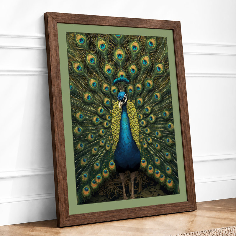 Peacock Resplendent Botanical - Framed Print, A3 - 42.0 x 29.7 cm, Walnut