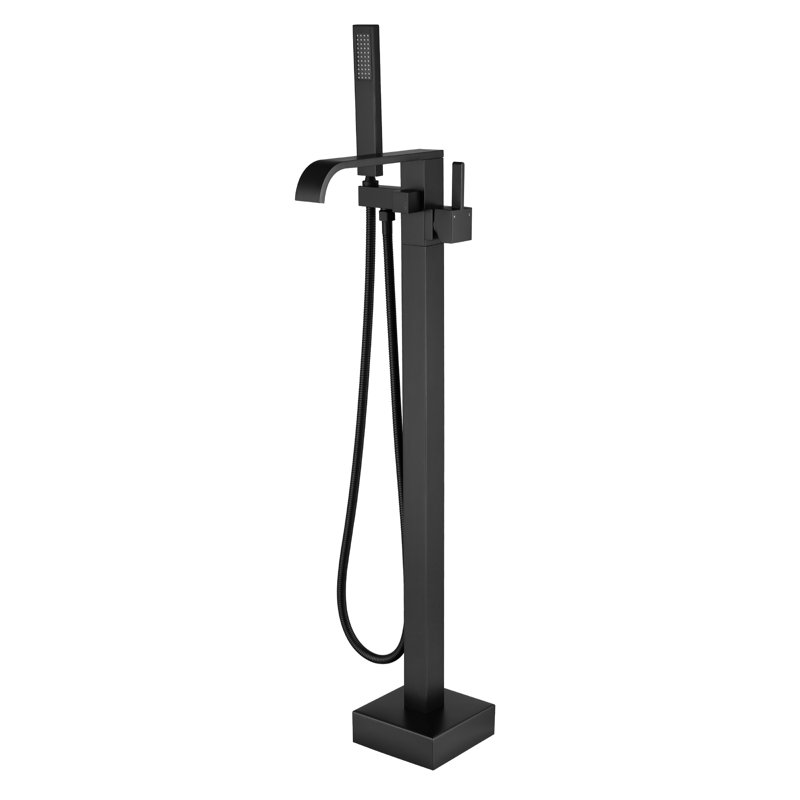 Robinet de baignoire autoportant monocommande à fixation au sol, Noir mat