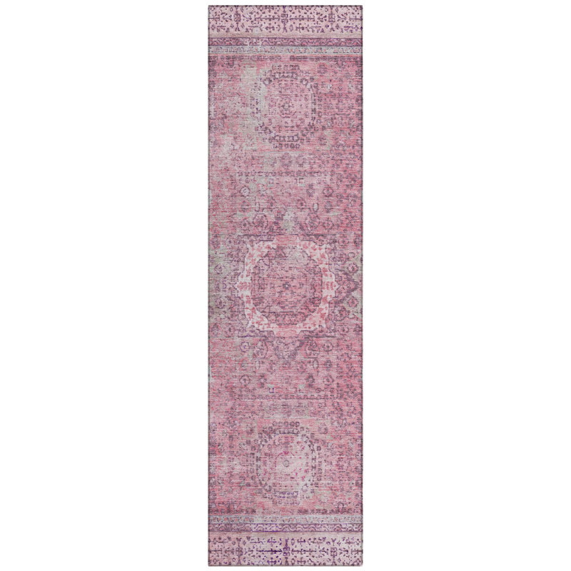 Washable Red Medallion Synthetic Runner Rug 2'3" x 7'6"