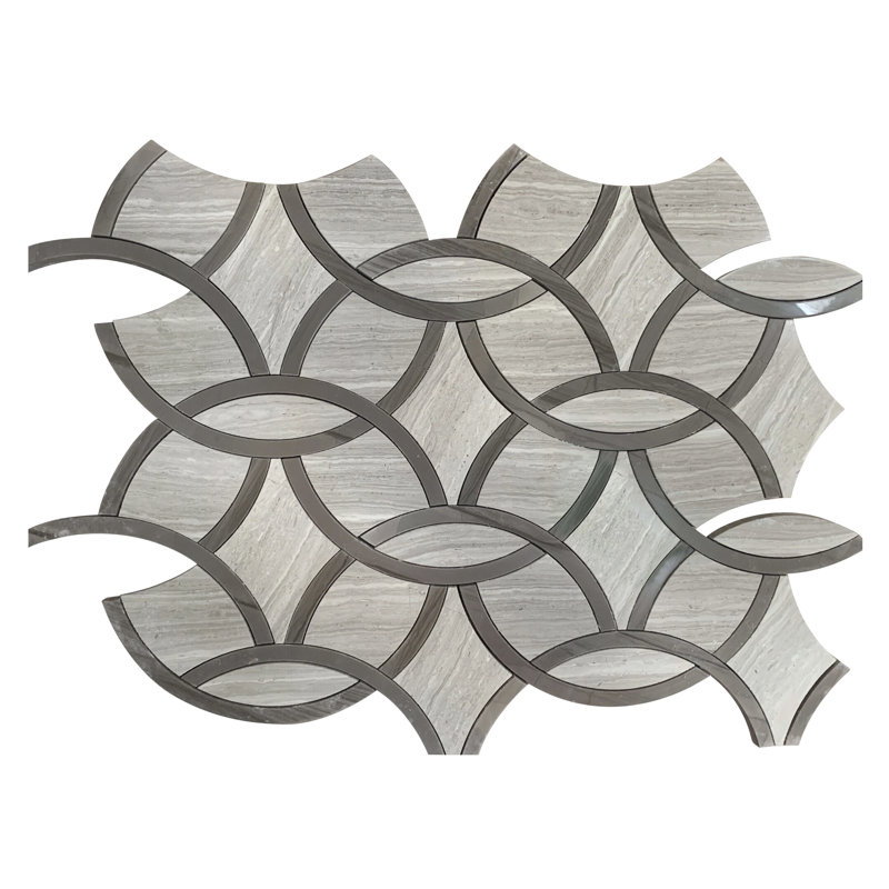 Carreau de mosaïque à jet d'eau pour plancher et mur à motif de cercles imbriqués à motif de cercles à emboîtement gris 9 1/2 po x 14 1/2 po WW & Athens Grey (0,96 pi2 / pièce)