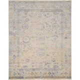 Transitional Hand-Knotted Silver Area Rug