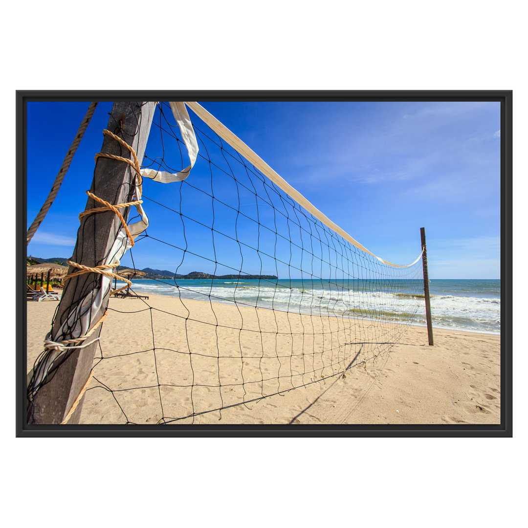 Gerahmtes Wandbild Volleyballnetz am Strand