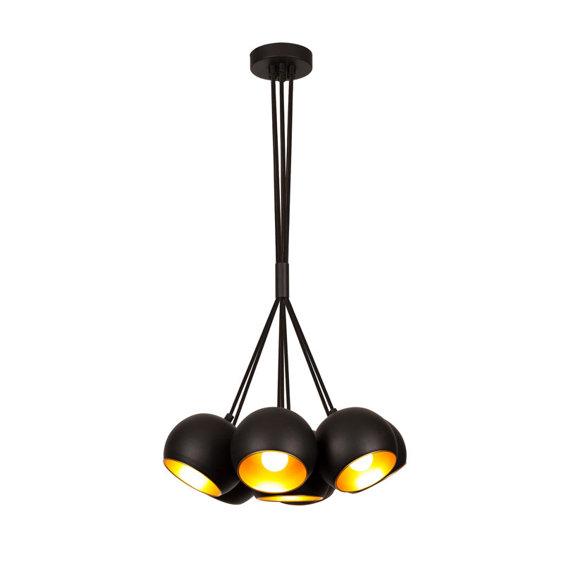 Lustre industriel moderne, noir et or, 17,7 de diamètre x 42,5 de hauteur | 7 x douilles E27 (40 W maximum) | Hauteur réglable, corps en métal, indice de protection IP20 | Parfait pour les décors scandinaves et contemporains, design élégant
