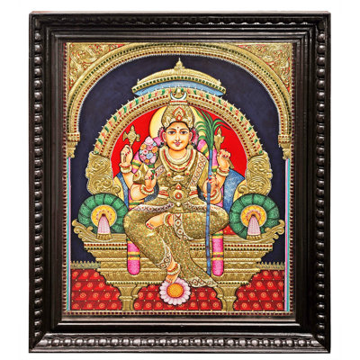 Large Goddess Rajarajeshwari Tanjore Painting | Traditional Colors With 24K Gold | Teakwood Frame