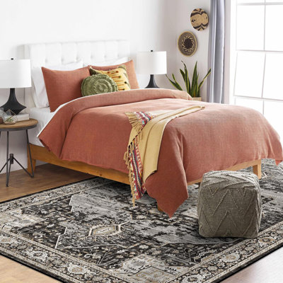 Tapis lavable 3 x 5 - Tapis doux pour le salon Tapis antitaches Tapis rétro pour la cuisine de la chambre à coucher avec envers antidérapant 3 x 5 noir