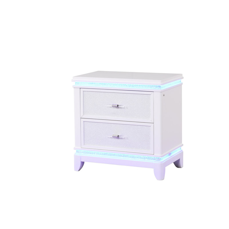 Table de chevet moderne blanc laiteux avec 2 tiroirs élégants
