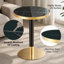 Table d'appoint ronde de 23,6 pouces, panneau de fibres à densité moyenne, texture de marbre peinte UV avec bordure en acier inoxydable, pieds en métal, table basse de luxe moderne-248306092