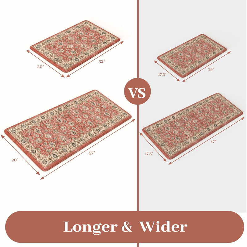Boho Vintage Kitchen Rugs Sets of 2 Comfort Standing Mat, 119cm L x 44cm W, Red