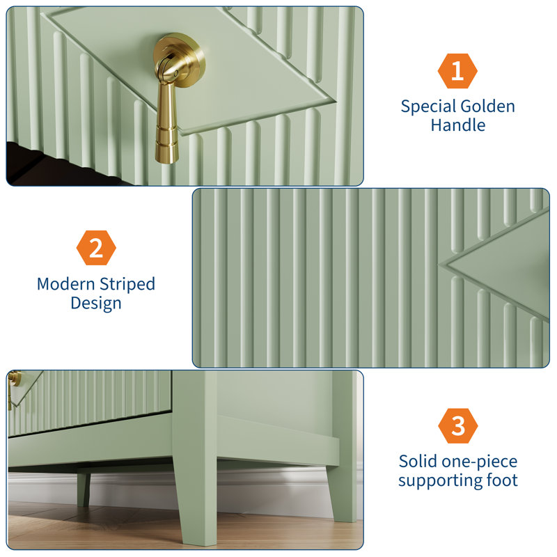 FruitBrand Green Modern Fluted 5-Drawer Wood Dresser – 42.9" Tall Wide Chest with Metal Handles, Multi-Purpose Storage Organizer & TV Stand for Bedroom, Living Room, Hallway & Entryway