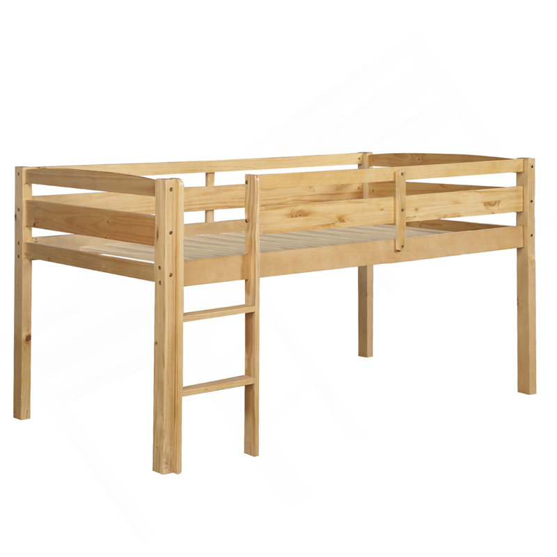Lit simple mezzanine en bois Lit mezzanine bas avec échelle, lit simple, noyer