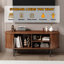 Meuble télé de 119 cm (47 po) avec portes coulissantes cannelées, console multimédia de style moderne du milieu du siècle avec placard de rangement dissimulé-87216219-87216221