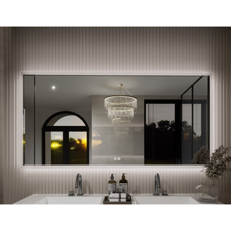 Sirard Frameless LED Lighted Bathroom Vanity Mirror Dimmable Anti Fog Wall Mirror, 60" x 28"