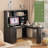 L Shaped Desk With Charger,Computer Desk With Drawers,Bookshelf, With Led Light,Modern Corner Desk,Home Office Desk,L-Shaped Study Table Writing Desk,Corner Gaming Computer Desk With Storage
