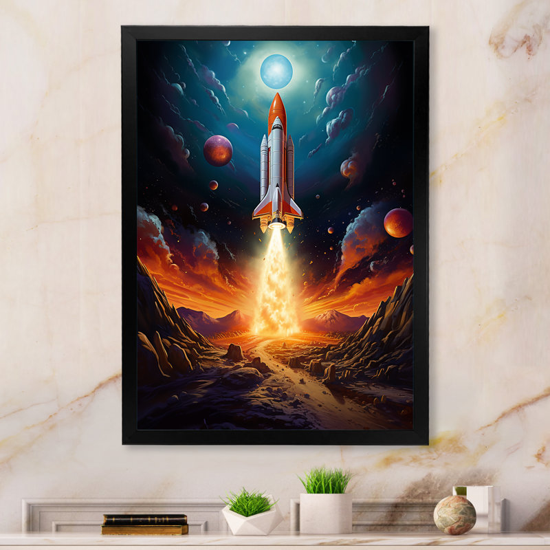 Rocketship Stellar Voyage II, reproduction d'art sur toile, Cadre photo noir, H 20 po x l 12 po x P 1 po
