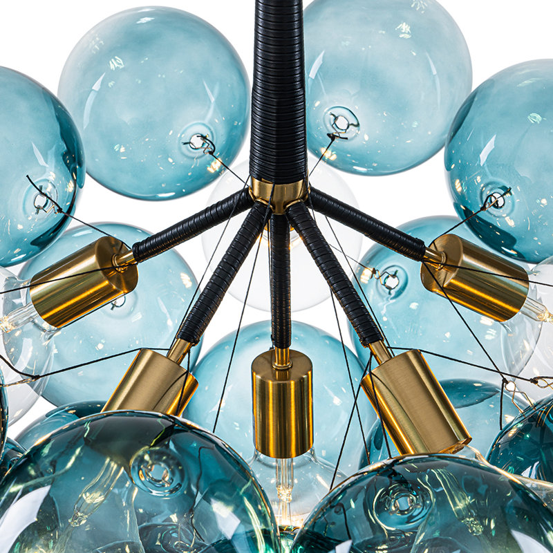 Lustre en verre sphérique spoutnik à 6 lumières Meyana, Bleu