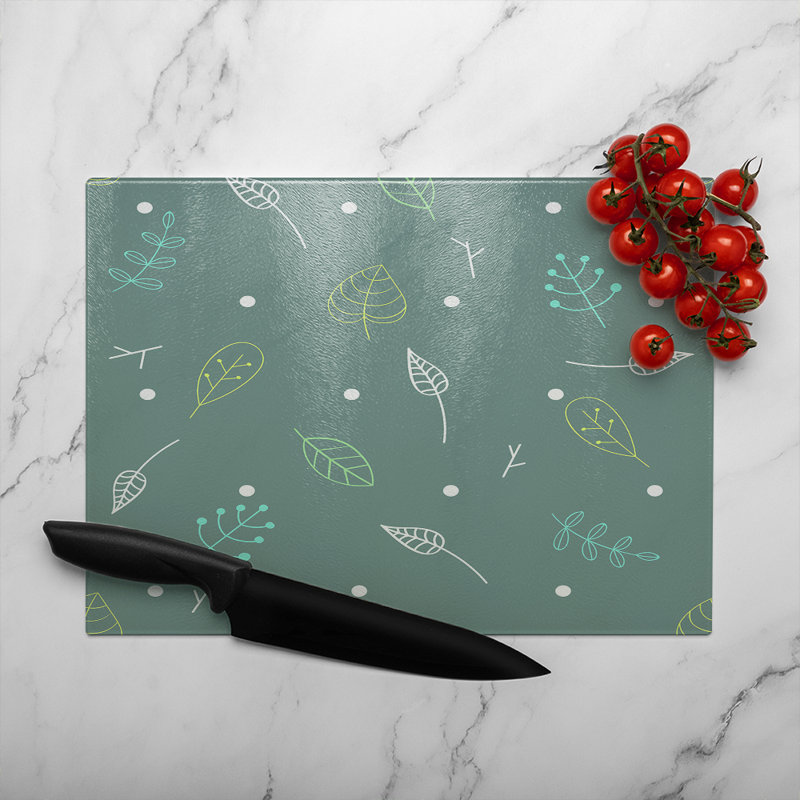 Hand Drawn Leaves Glass Chopping Board, 40cm L x 28cm W