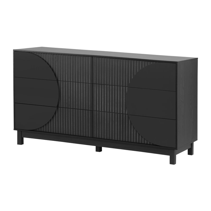 Commode 60 po à 6 tiroirs avec pieds en bois massif, Noir carbone