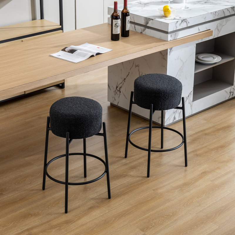 Alonsa Swivel Backless Boucle Upholstered 26.7"H Counter Stool with Steel Frame (Set of 2/3), Black, 2