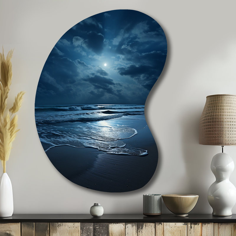 «Manus Beach Photo Serene Moonlight I», reproduction d'art de sculpture murale asymétrique en métal, H 39 po x l 28 po