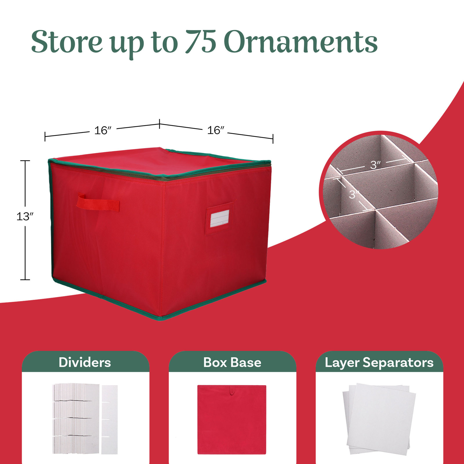 Aldeburgh Christmas Ornament Storage with Dividers, Red