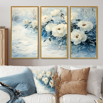 Pivoines le long du sentier glacial II - Pivoines, art mural - 3 panneaux