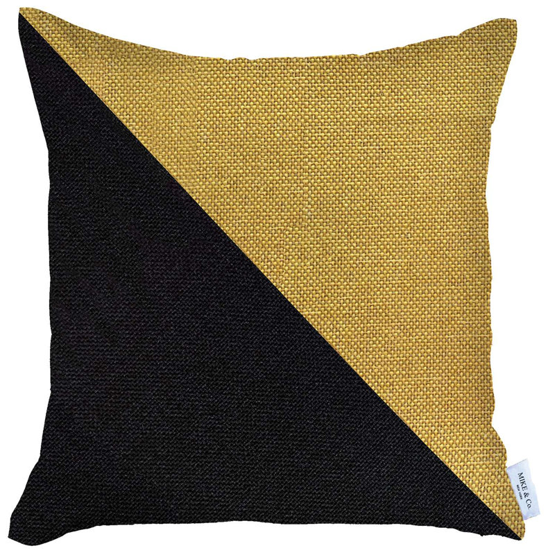 Boho-Chic Black and Yellow Polyester Euro Throw Pillow Cover