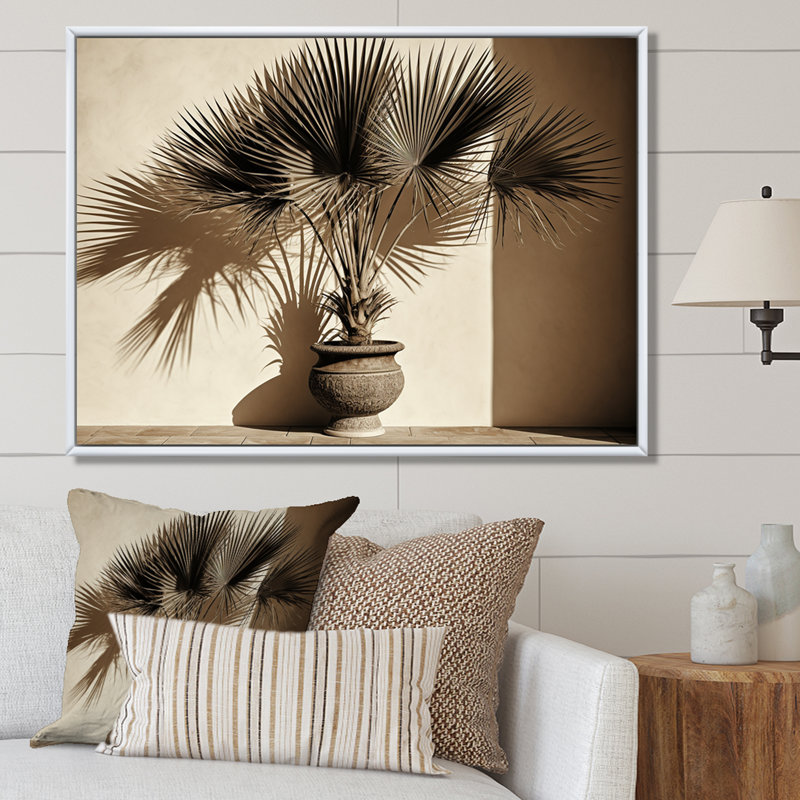 Beige Palm Trees Bouquet Canvas Print with Maple Frame