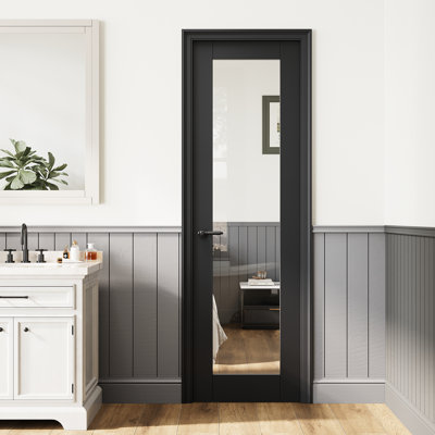 24" x 80" Clear Glass French Door Slab, Full Clear Glass Black Interior Door, Door Panel w/o Borehole or Hinges, as Barn Door or Prehung Door or Pocket Door or French Door Slab for Pantry Door, Laundry Door, Bedroom Door