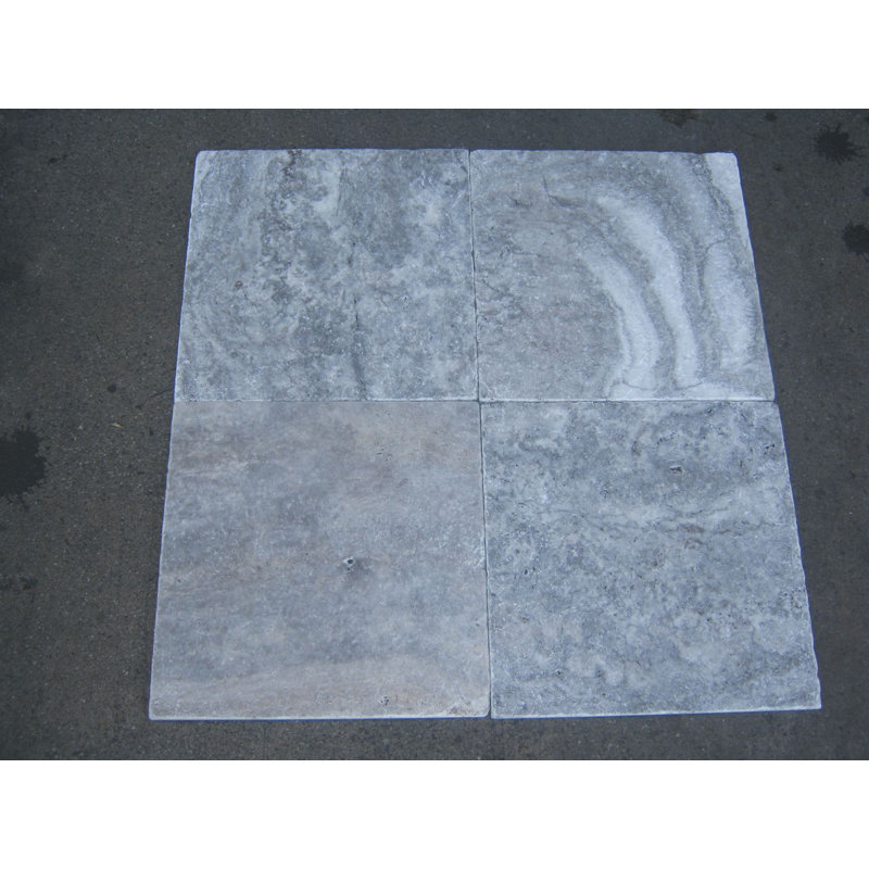 Titanium Cross Cut 4" X 4" Travertine Look Floor And Wall Tile