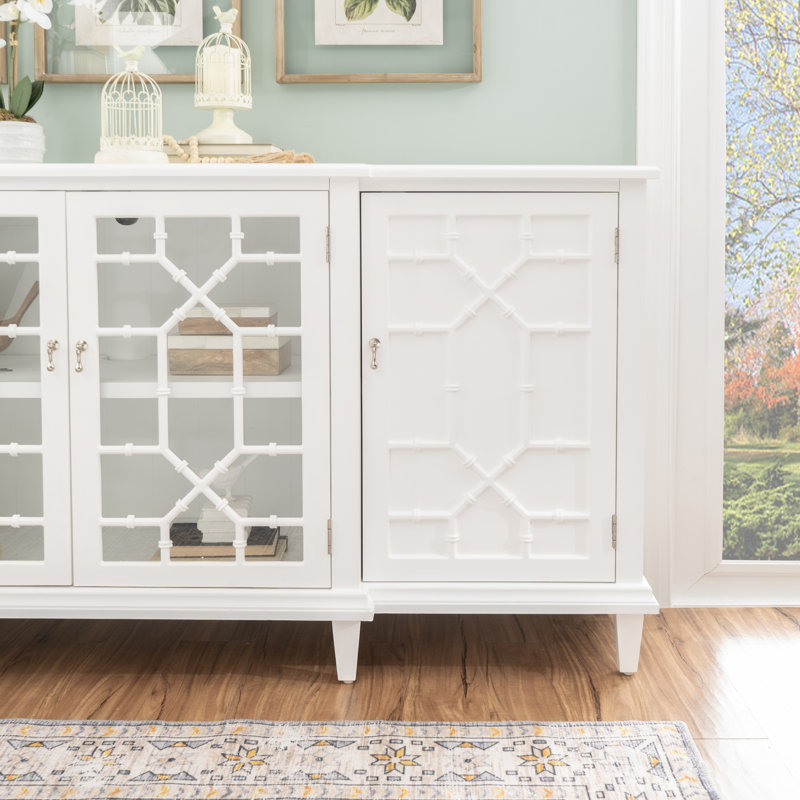 Retha 84in Wooden 4 Door Credenza in White, White