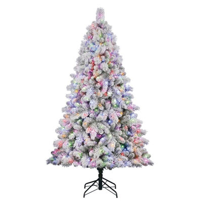 Home Heritage 7' Pine White Flocked Artificial Prelit Christmas Tree