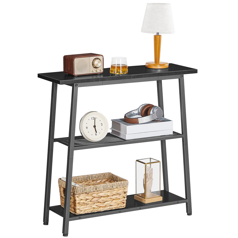 3-Tier Console Table with Open Storage Shelves, Rustic Brown
