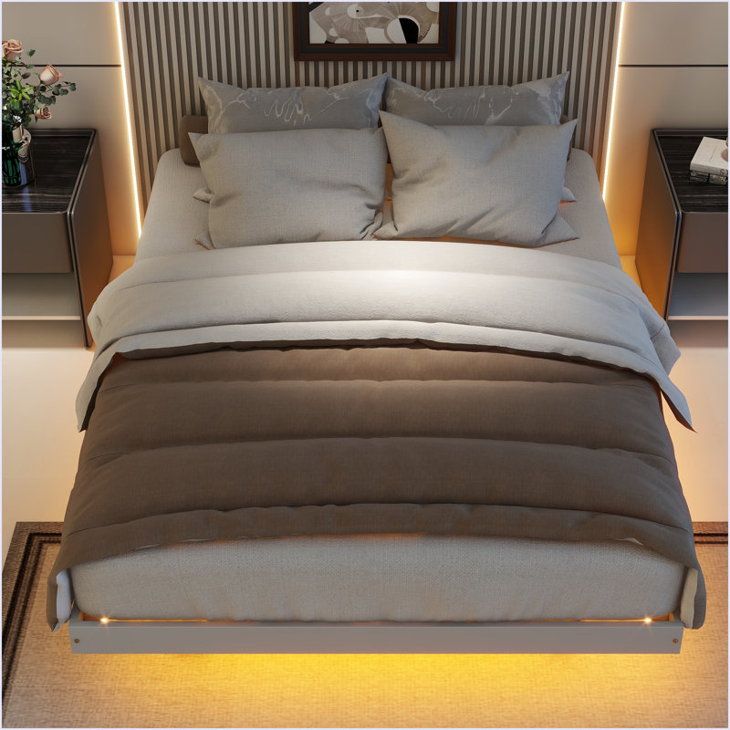 Lit flottant avec lumières DEL en dessous, Lit double